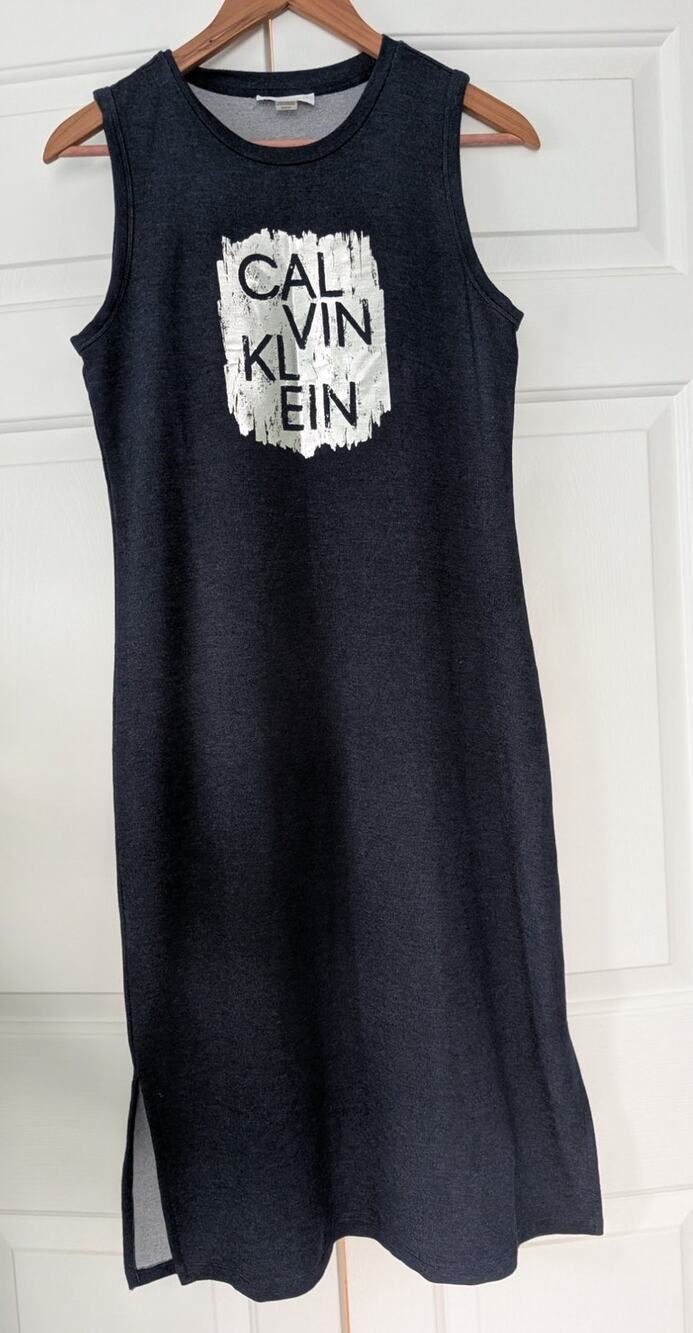 Calvin Klein Navy Metallic Sleeveless Midi Dress